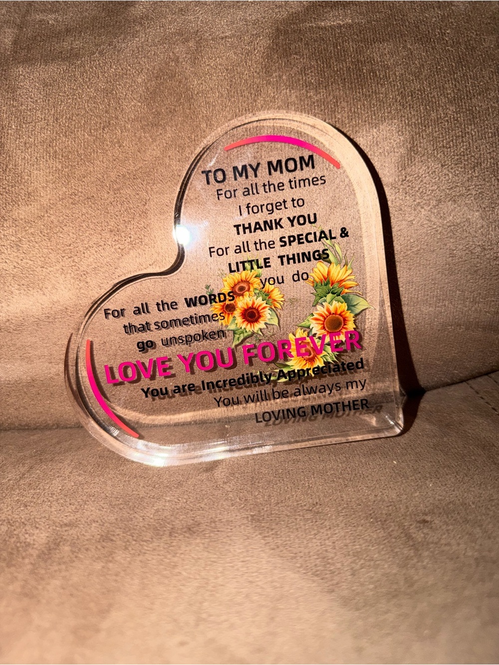 Heart-Shaped Acrylic Keepsake - 'Love You Forever' with Sunflowers